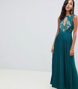 ASOS DESIGN premium scallop lace top pleated maxi